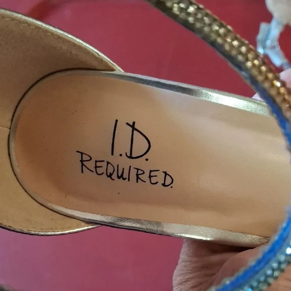 ID Required 11W Silver Heels with Multicolor Straps